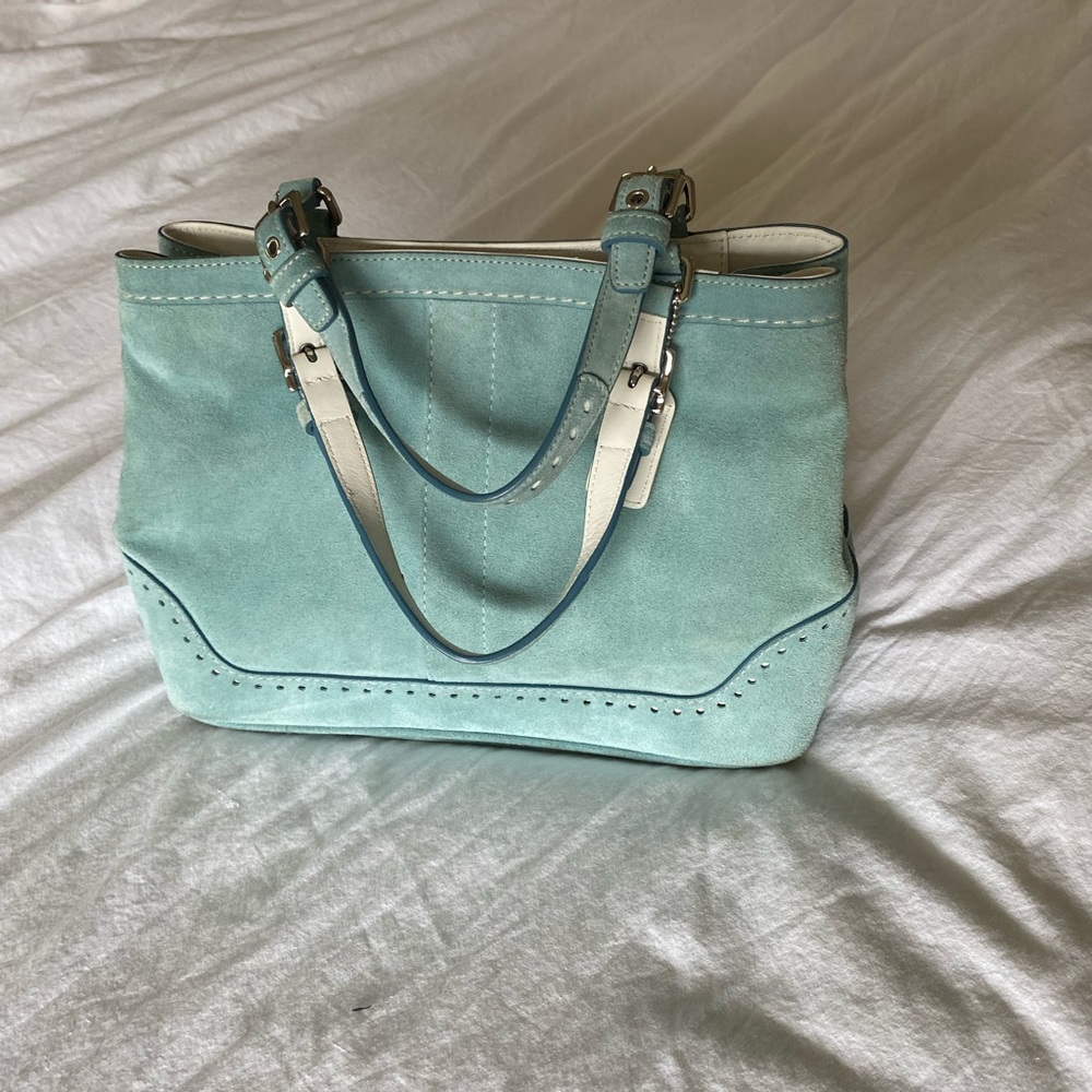 Coach handbag, light blue, 8.5 x 12"